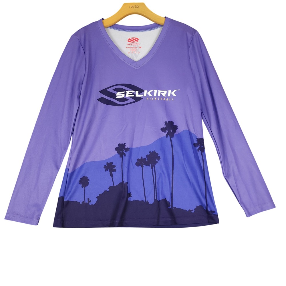 Selkirk Pickleball Performance Tee‎ Long Sleeve Purple Tree Graphic Women's M